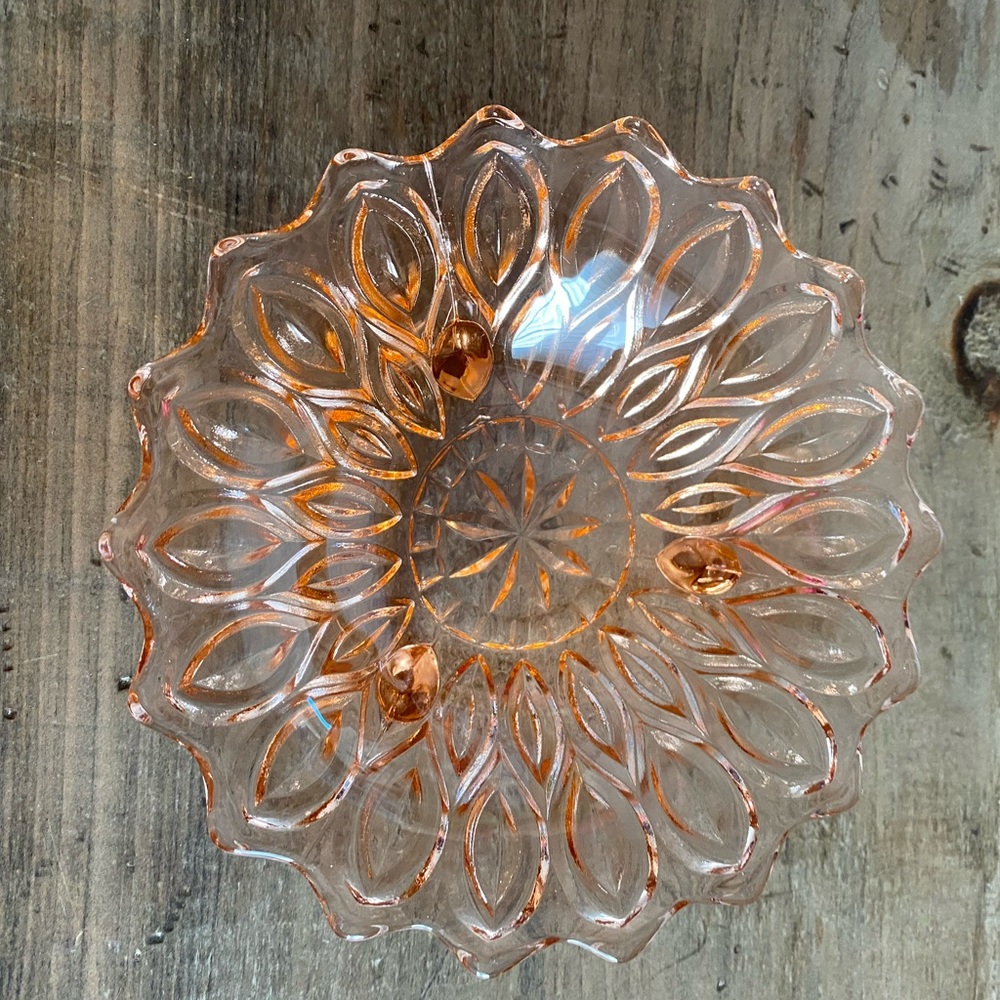 Vtg Pink Depression Glass 3 Footed Candy Dish